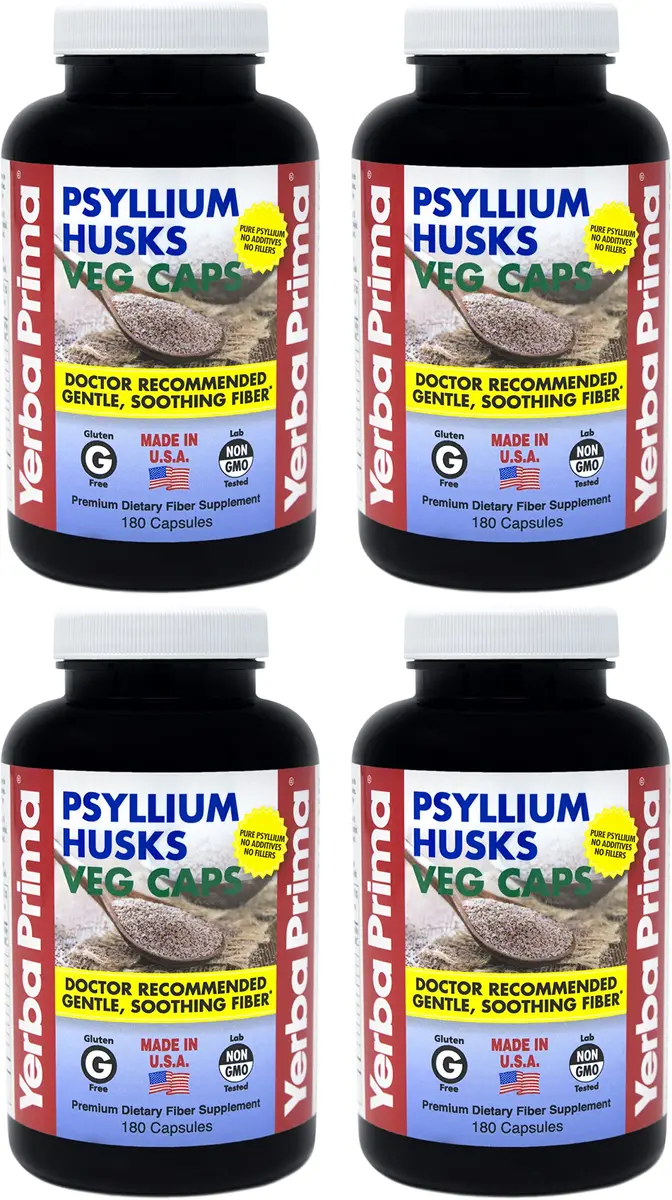 Yerba Prima Psyllium Husks Veg Caps - 720 Count | Vegan, Non-GMO, Gluten Free for Gut & Heart Health - main product image