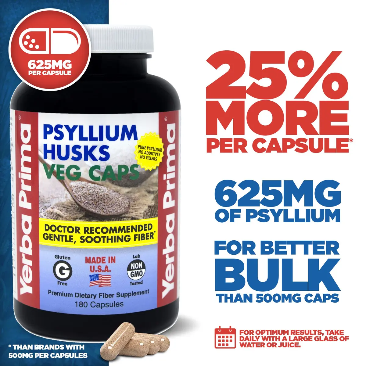 Yerba Prima Psyllium Husks Veg Caps - 720 Count | Vegan, Non-GMO, Gluten Free for Gut & Heart Health - view 2