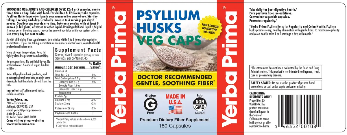 Yerba Prima Psyllium Husks Veg Caps - 720 Count | Vegan, Non-GMO, Gluten Free for Gut & Heart Health - view 5