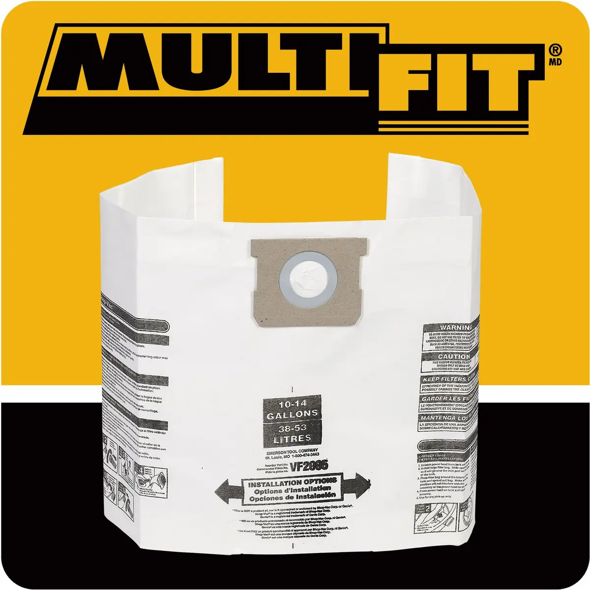 MULTI FIT VF2005TP 10-14 Gal. Wet Dry Shop Vacuum Dust Collection Bags | 6-Pack for Dry Use - view 2