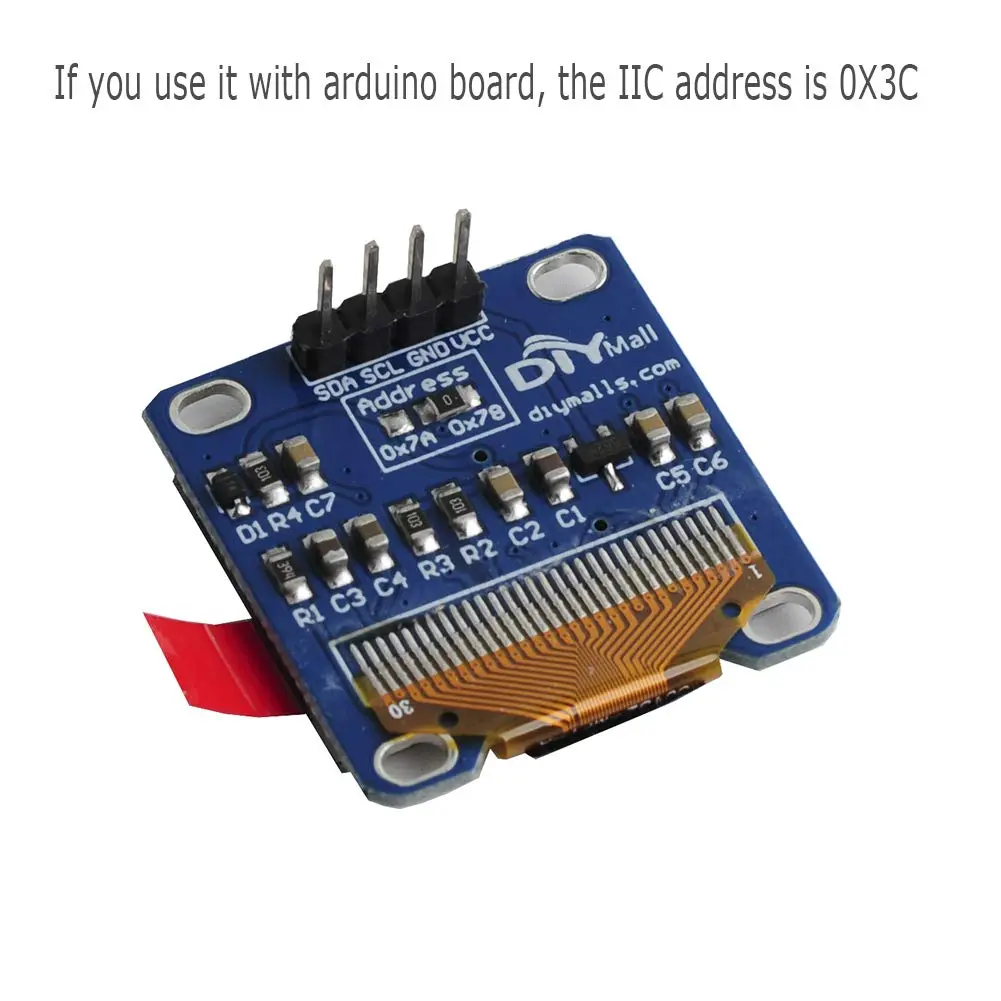 DIYmall 0.96" OLED Module I2C 128x64 Display for Arduino, Raspberry Pi | 3.3-5V, White - view 3