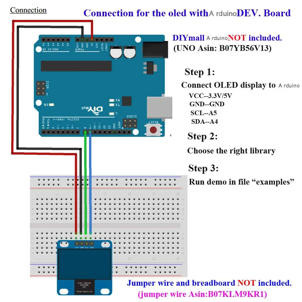 DIYmall 0.96" OLED Module I2C IIC Serial 128X64 OLED Display Module SSD1306 Driver for Arduino 51 MSP420 STIM32 SCR Raspberry PI (1pc X Blue) - view 3