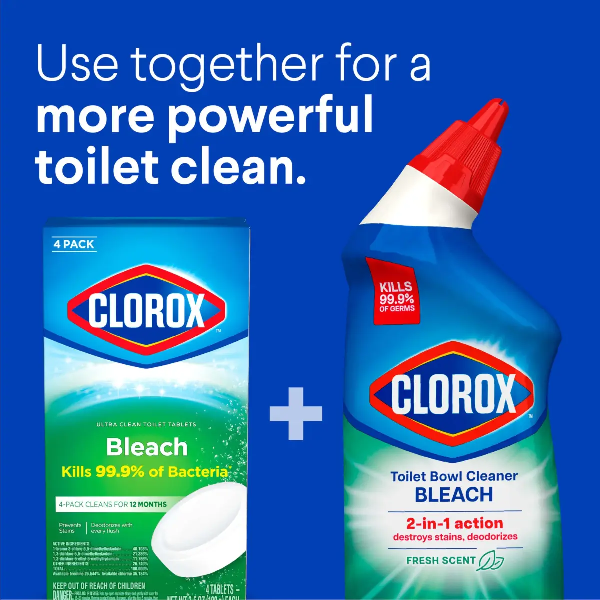 Clorox Ultra Clean Toilet Tablets Bleach 4 Count | Kills 99.9% of Bacteria & Prevents Stains - view 7
