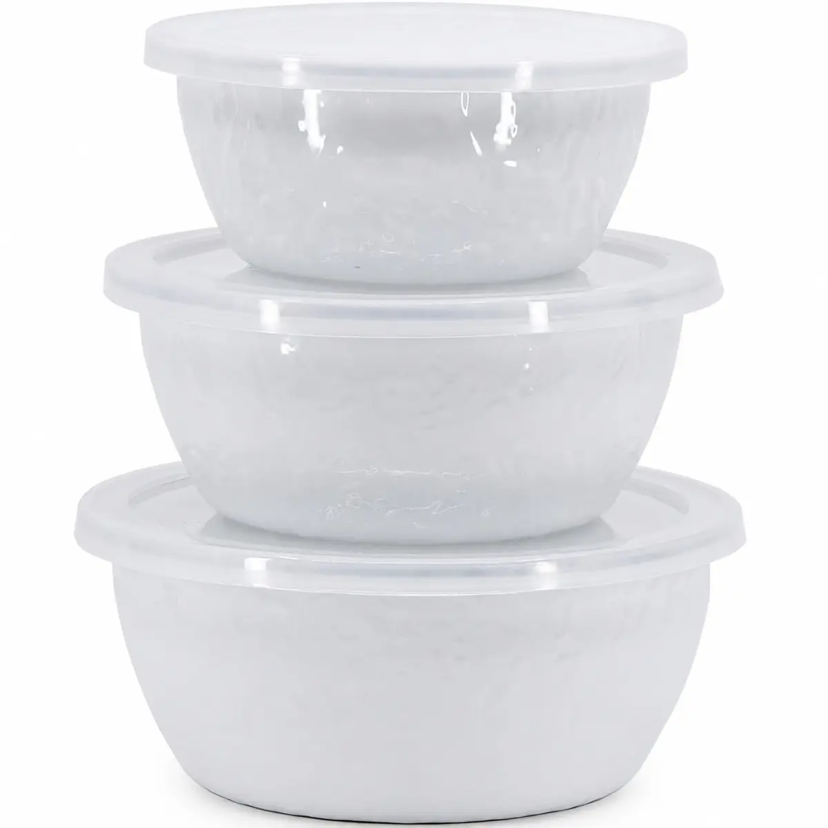 Golden Rabbit Enamelware Nesting Storage Bowls with Lids | White Set of 3 for Kitchen & Serving - main product image