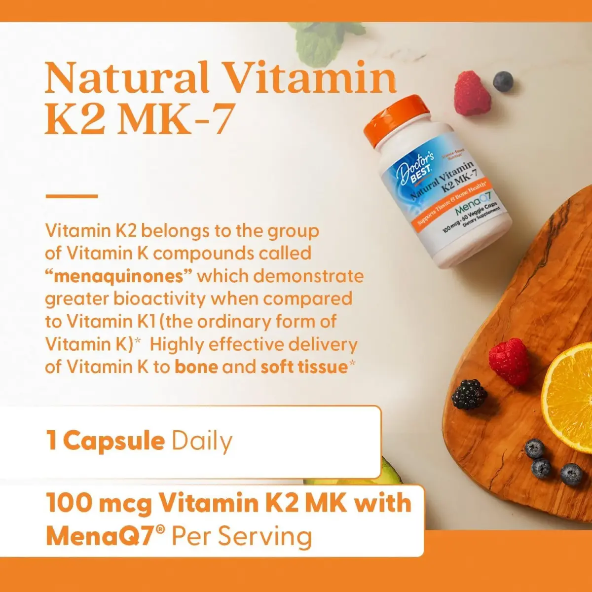 Doctor's Best Natural Vitamin K2 MK-7 Supplement 100 mcg (60 Veg Caps) | Bone & Soft Tissue Support with MenaQ7 - view 4