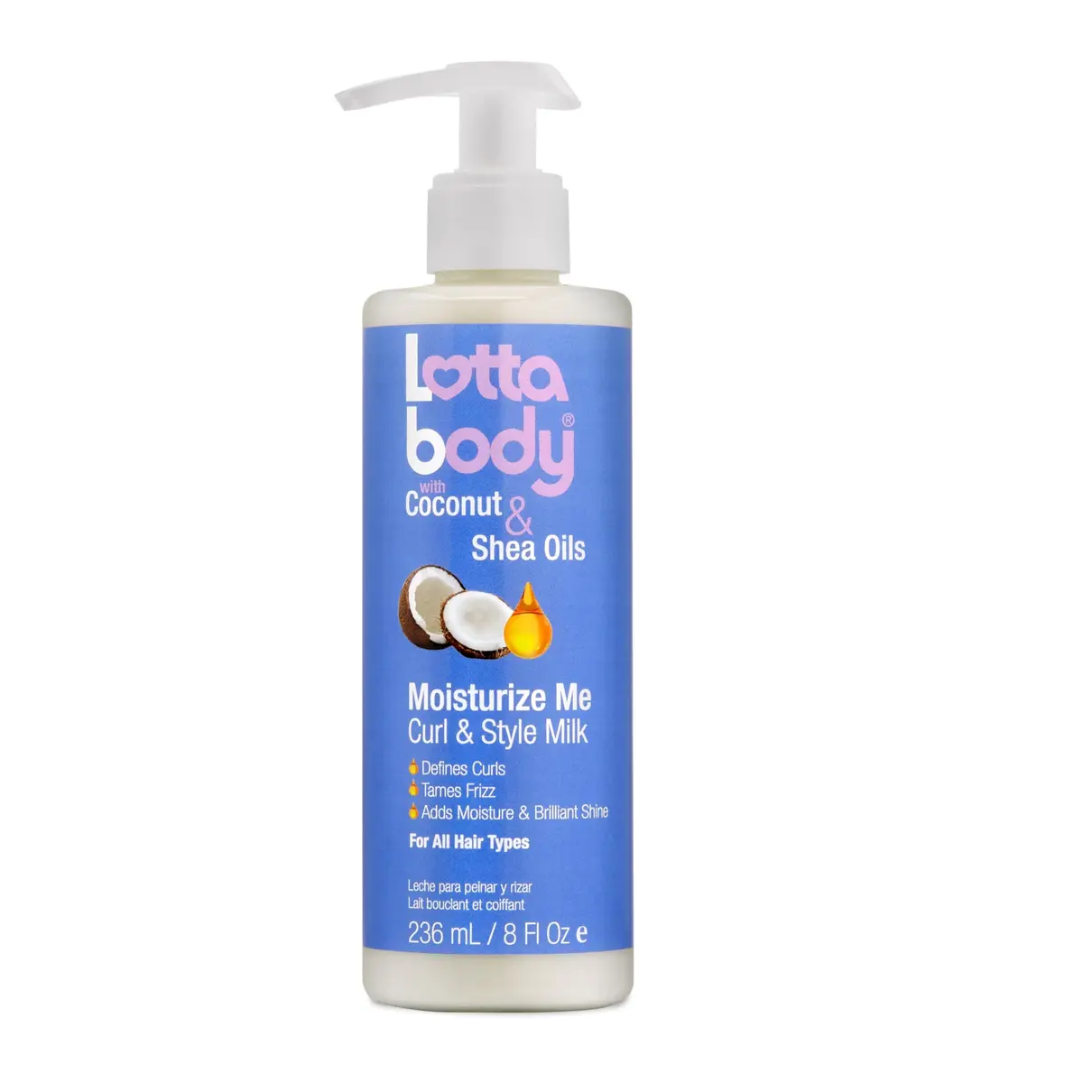 Lottabody Moisture Me Curl & Style Milk with Coconut & Shea Oils, 8 oz | Hydrates, Defines & Softens Curly Hair - main product image