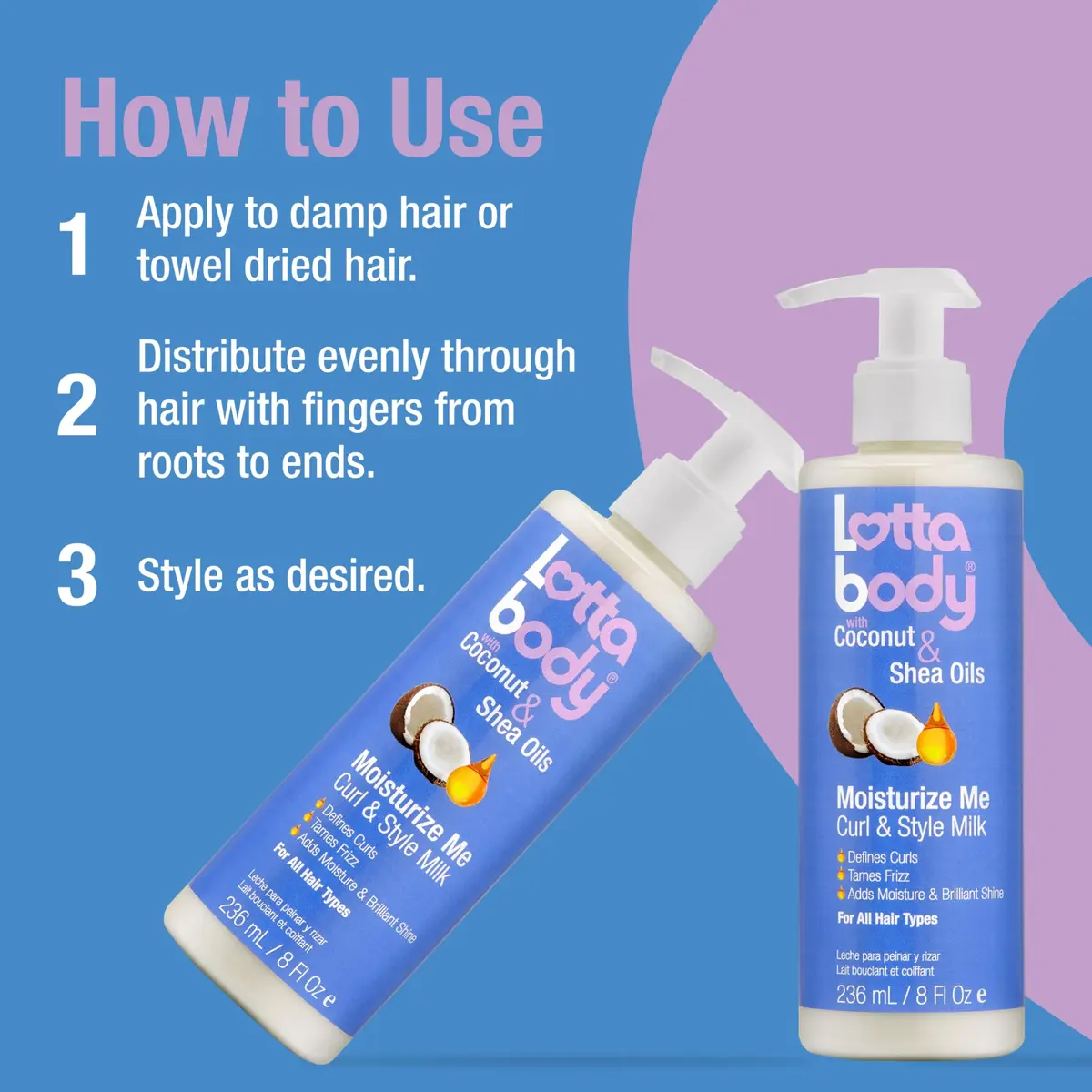 Lottabody Moisture Me Curl & Style Milk with Coconut & Shea Oils, 8 oz | Hydrates, Defines & Softens Curly Hair - view 7