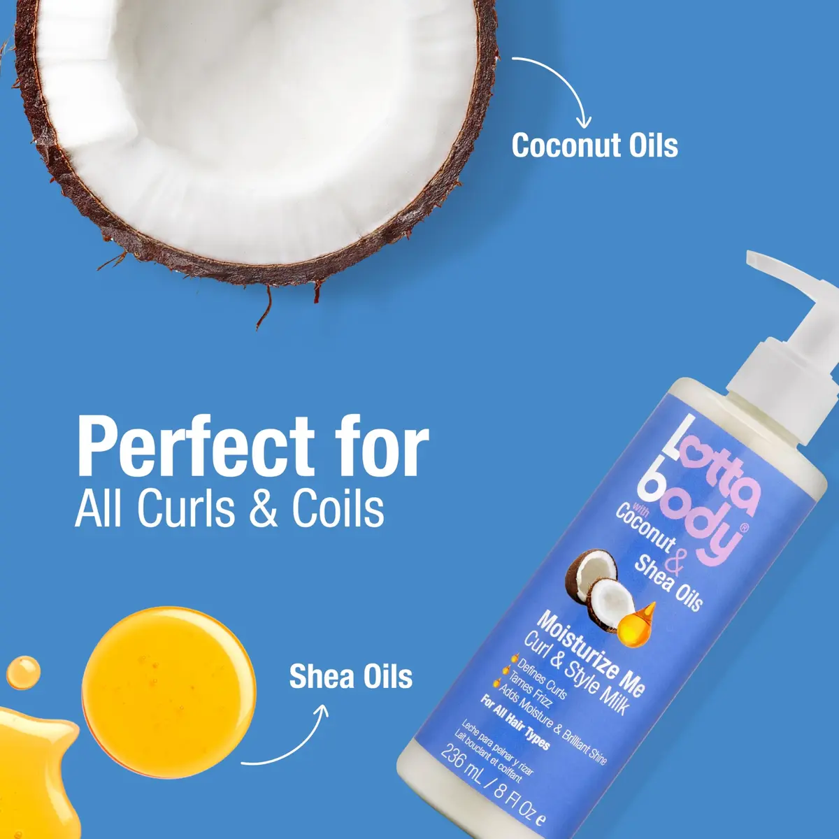 Lottabody Moisture Me Curl & Style Milk with Coconut & Shea Oils, 8 oz | Hydrates, Defines & Softens Curly Hair - view 3