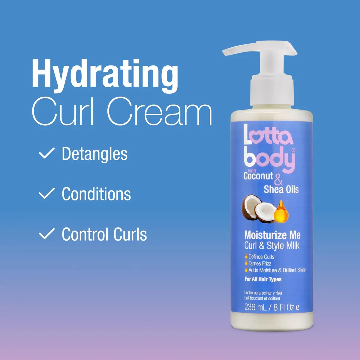 Lottabody Moisture Me Curl & Style Milk with Coconut & Shea Oils, 8 oz | Hydrates, Defines & Softens Curly Hair - view 4