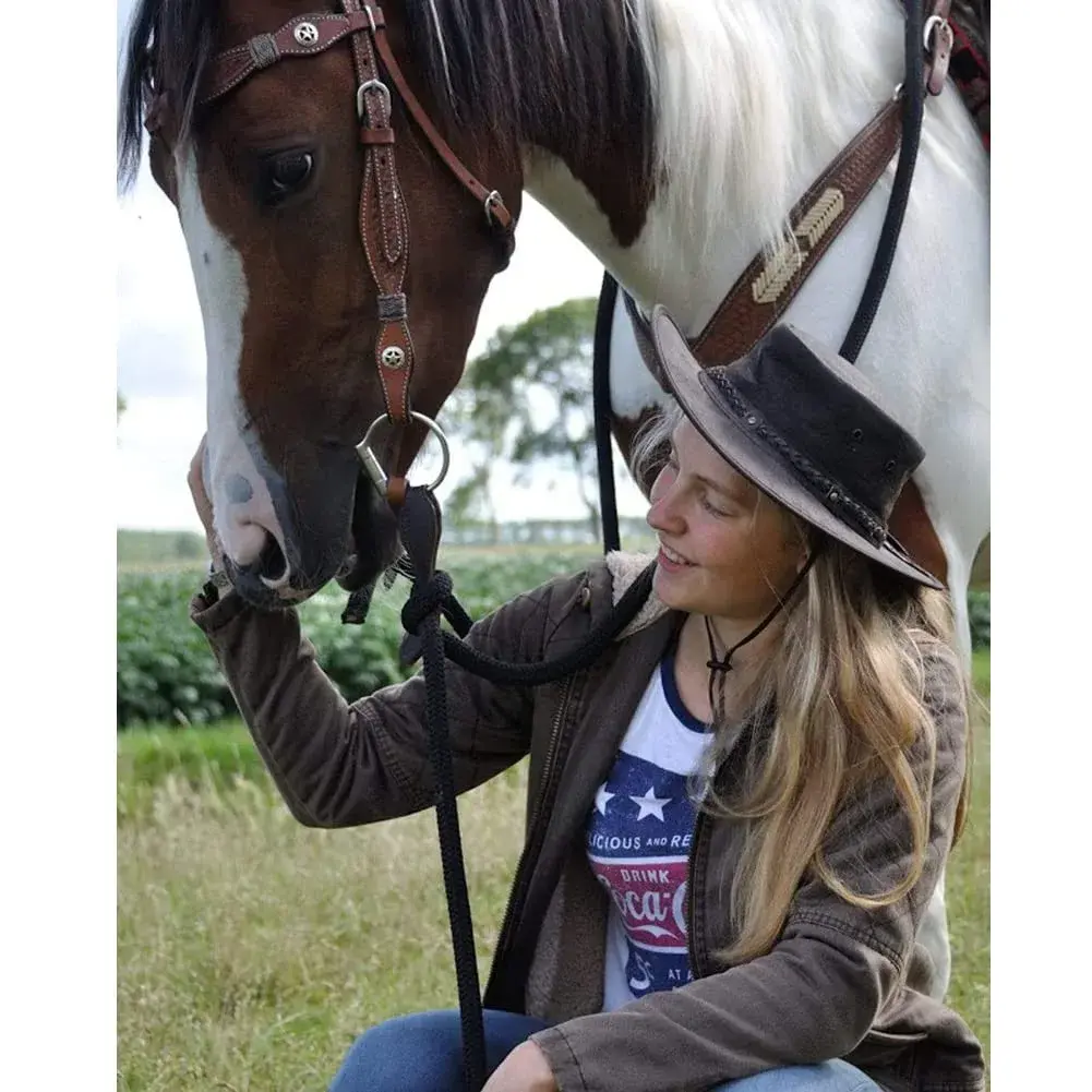 Outback Trading Men's Iron Bark Leather Cowboy Hat Small Chocolate | UPF 50+ Sun Protection - view 3