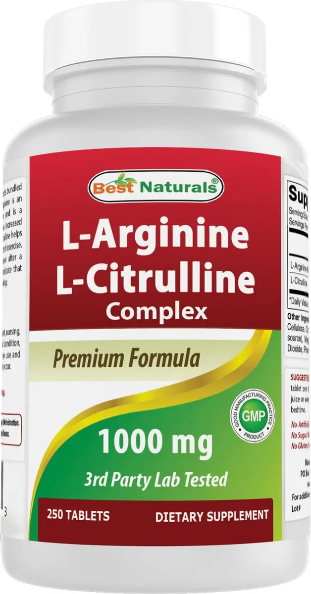 Best Naturals L-Arginine L-Citrulline Complex Tablets 250 Count | 1000mg Per Tablet, 3rd Party Tested - main product image