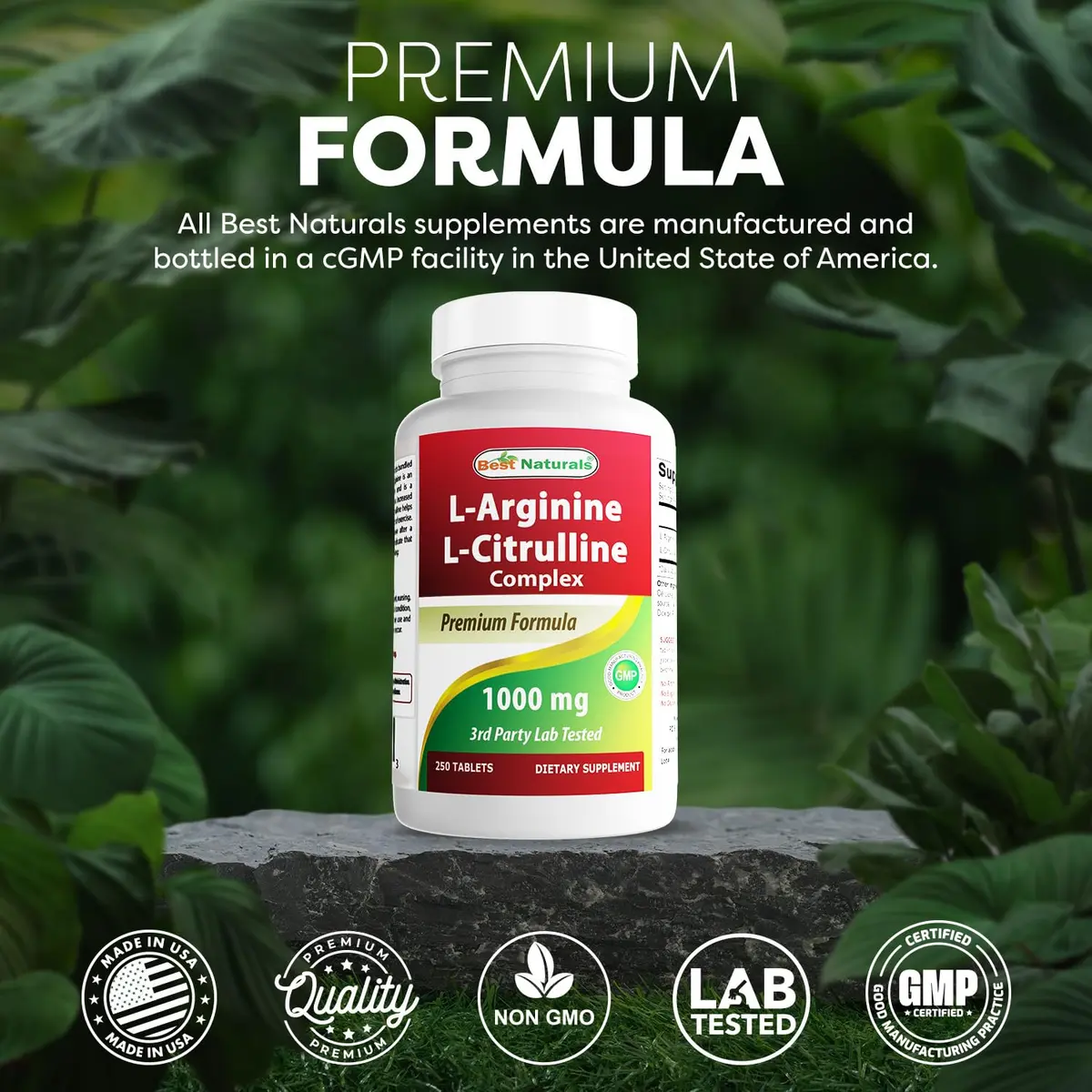 Best Naturals L-Arginine L-Citrulline Complex Tablets 250 Count | 1000mg Per Tablet, 3rd Party Tested - view 5