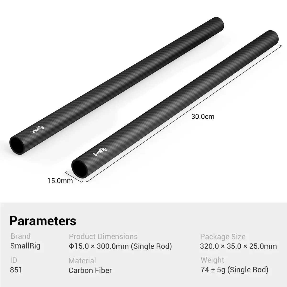 SmallRig 15mm Carbon Fiber Rods 30cm (12") Pack of 2 | Lightweight & Rigid Camera Support - view 8