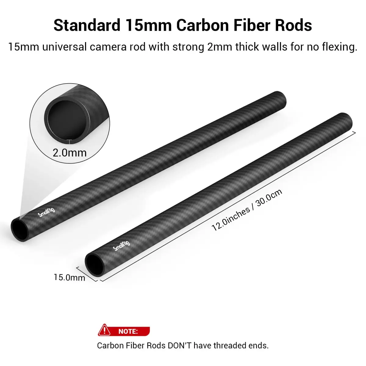 SmallRig 15mm Carbon Fiber Rods 30cm (12") Pack of 2 | Lightweight & Rigid Camera Support - view 2