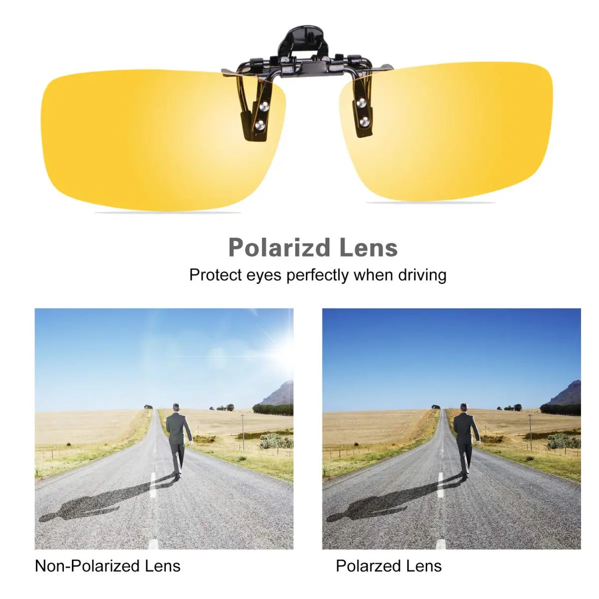 Besgoods Yellow Night Vision Polarized Clip-on Flip-up Sunglasses Glasses 60mm (2.36in) | Enhances Clarity for Night Driving - view 7