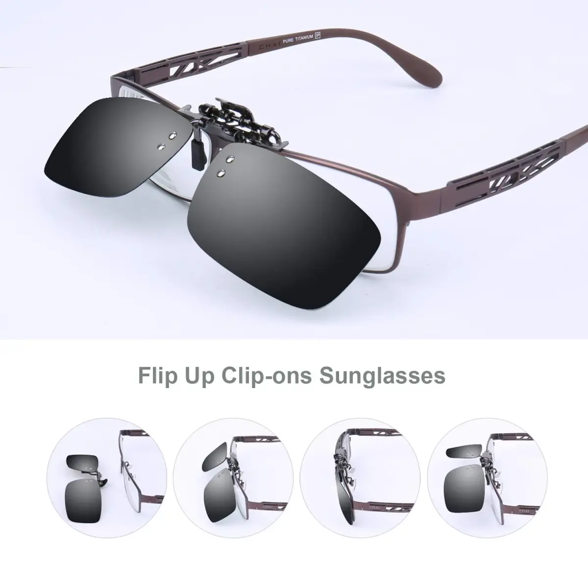 Besgoods Polarized Clip-On Sunglasses for Prescription Glasses, Black | Flip-Up UV400 Protection - view 6