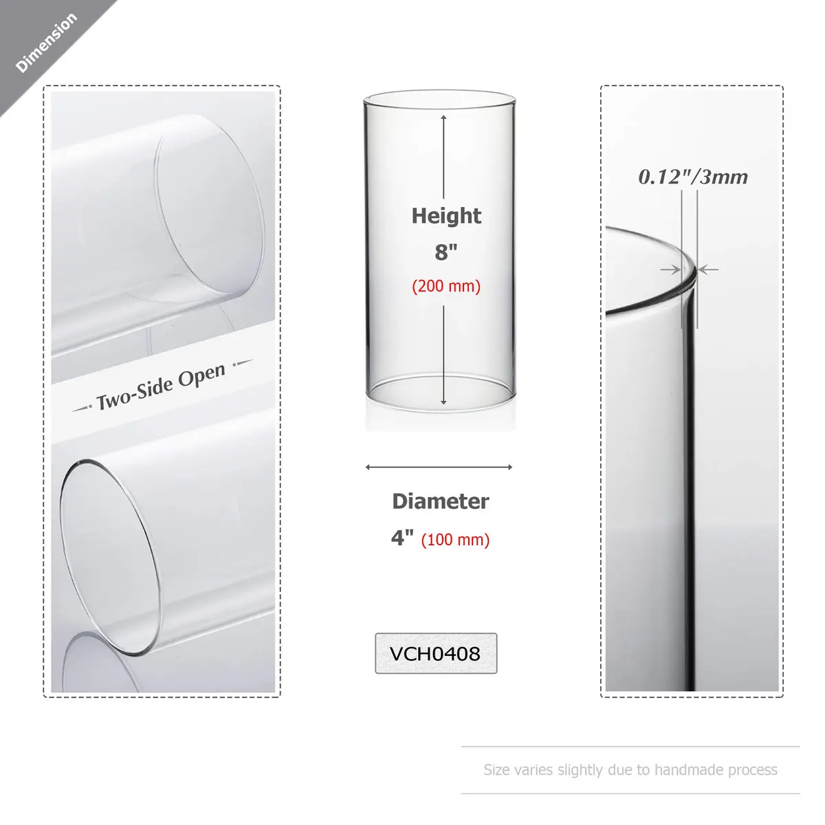 WGVI Hurricane Candle Holder Sleeve, Wide 4" x 8"H | Clear Glass Cylinder, Open Ended, Chimney Tube - view 2