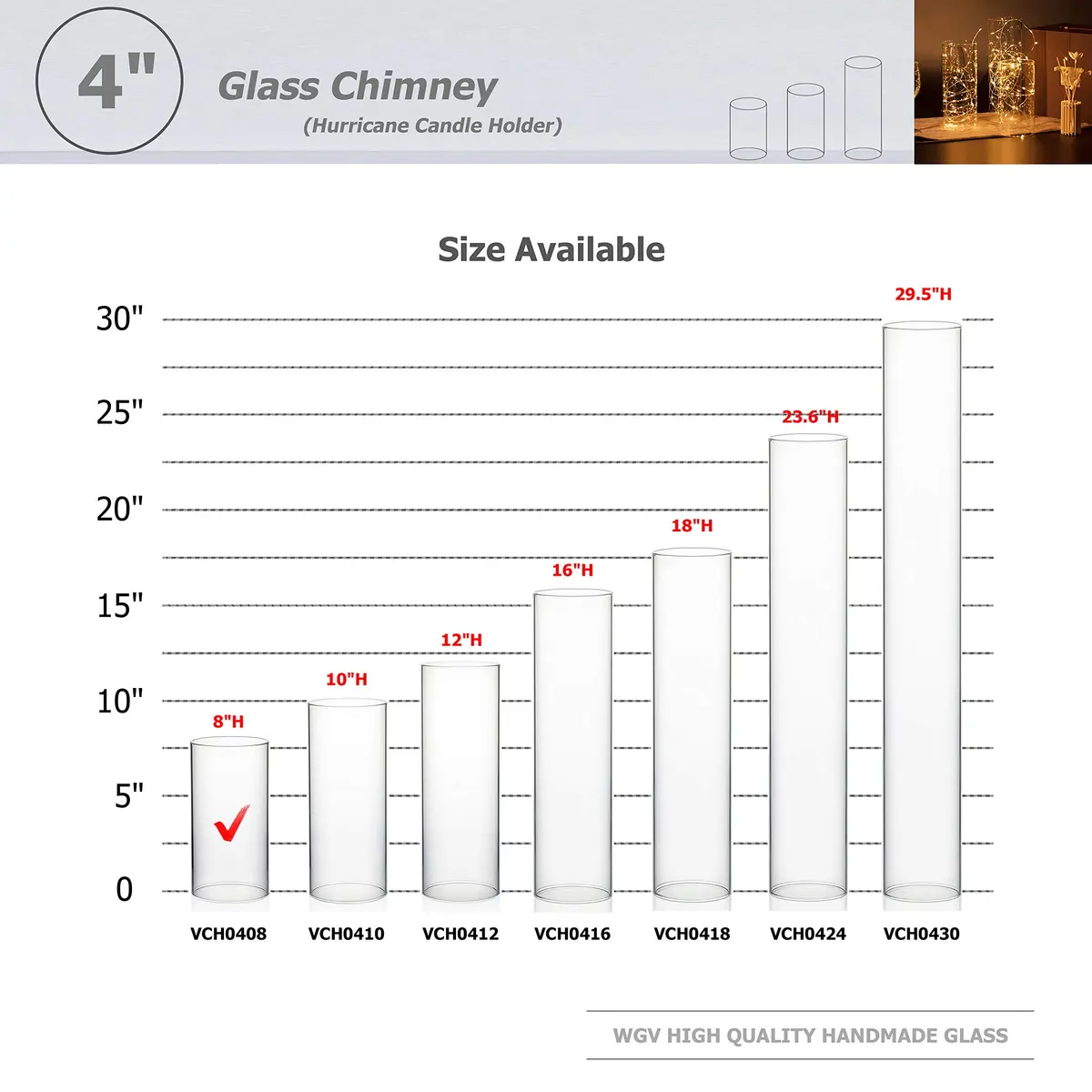 WGVI Hurricane Candle Holder Sleeve, Wide 4" x 8"H | Clear Glass Cylinder, Open Ended, Chimney Tube - view 3