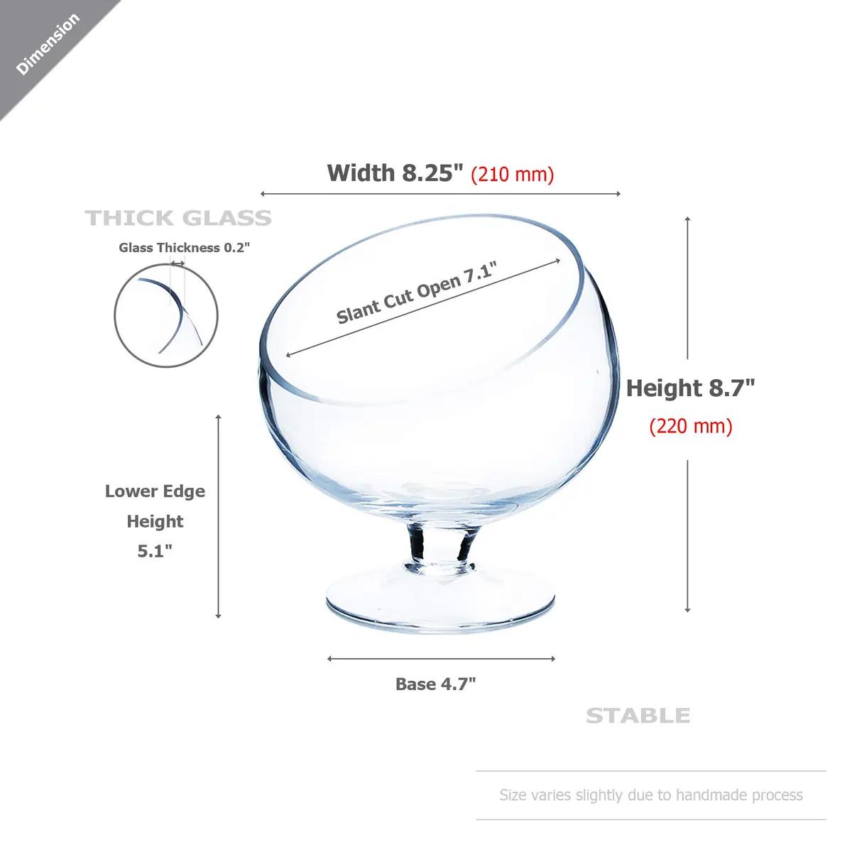 WGVI Slant Cut Bowl Glass Vase with Stand | Modern Clear Flower & Fruit Decor - view 2