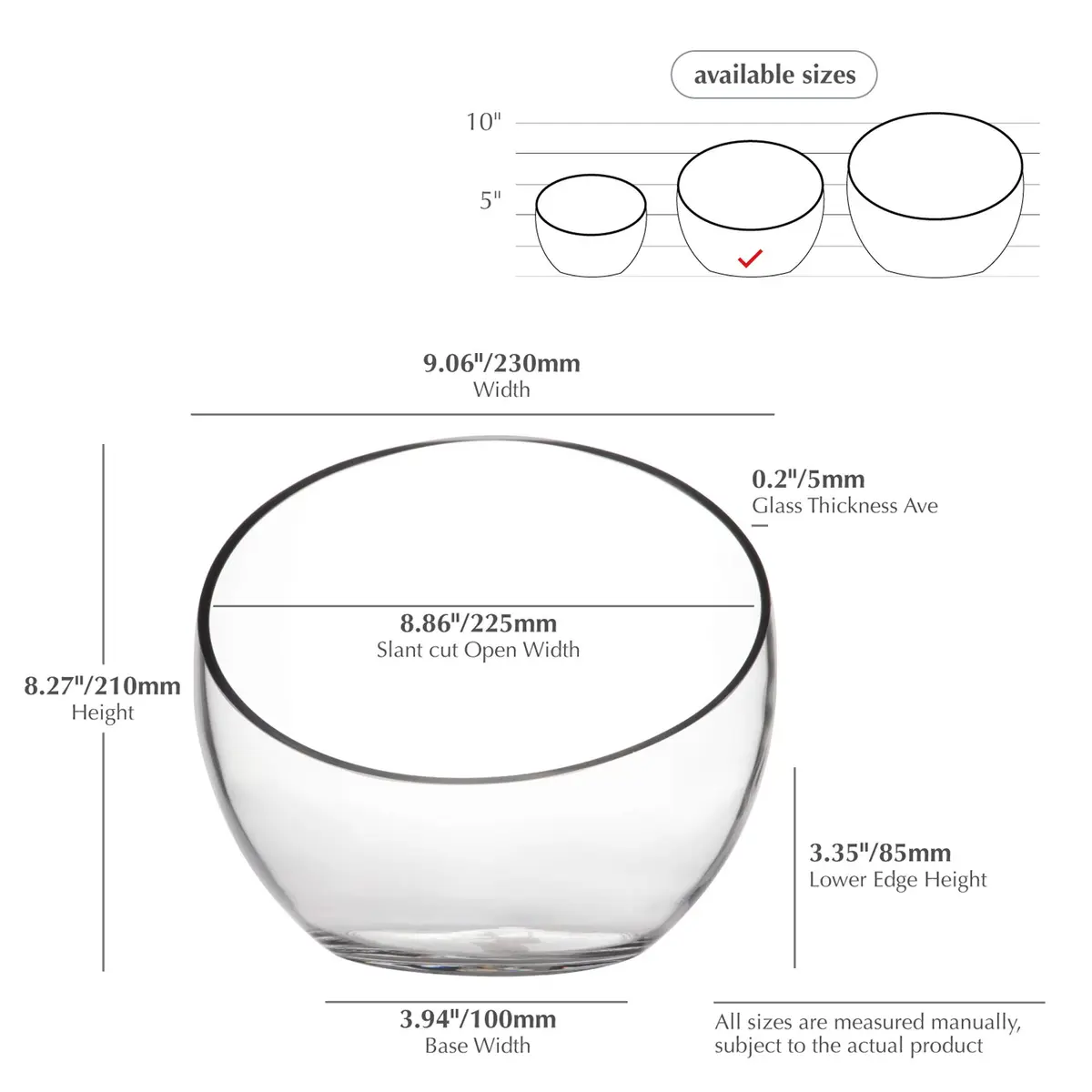 WGVI Slant Cut Bowl Glass Vase | 9" Width, 8.25" Height | Clear Terrarium & Floral Container - view 2