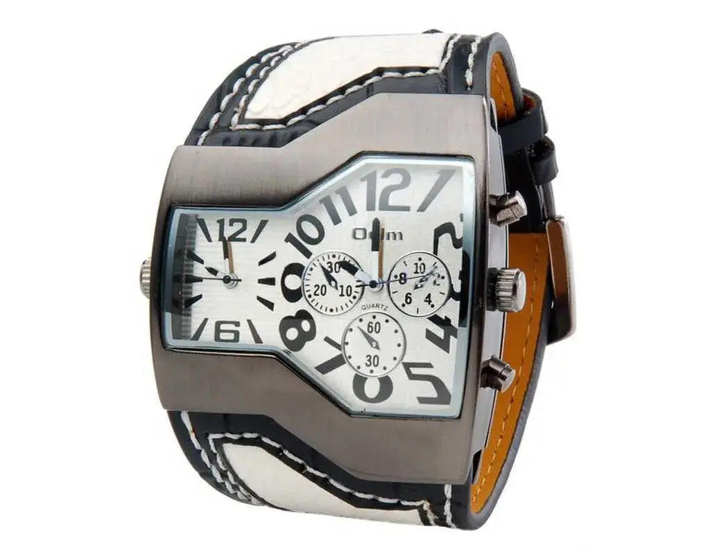 ShoppeWatch Dual Time Analog Quartz Watch 54mm (2.13 inch) | White Leather Band - main product image