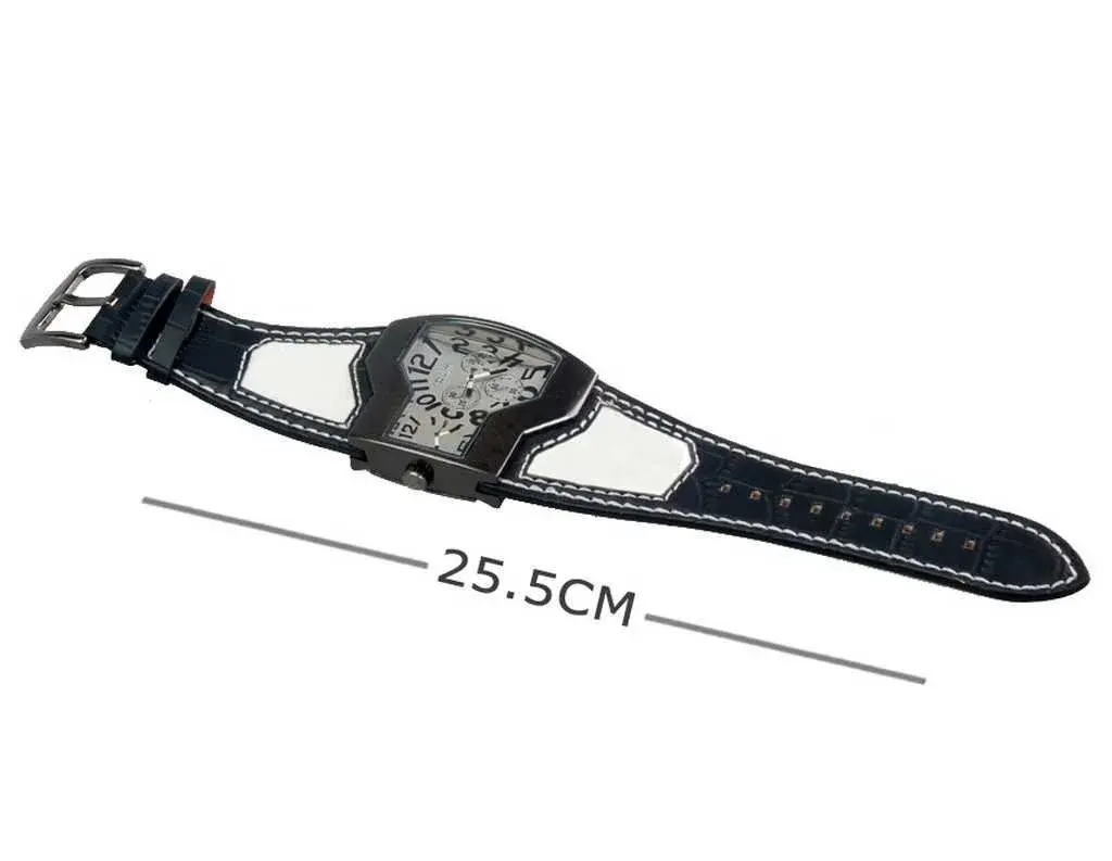 ShoppeWatch Dual Time Analog Quartz Watch 54mm (2.13 inch) | White Leather Band - view 3