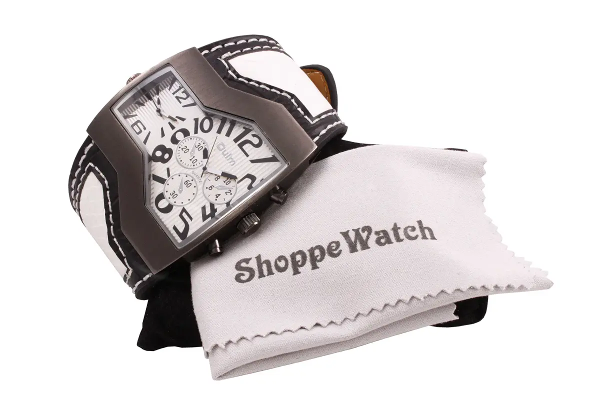 ShoppeWatch Dual Time Analog Quartz Watch 54mm (2.13 inch) | White Leather Band - view 4