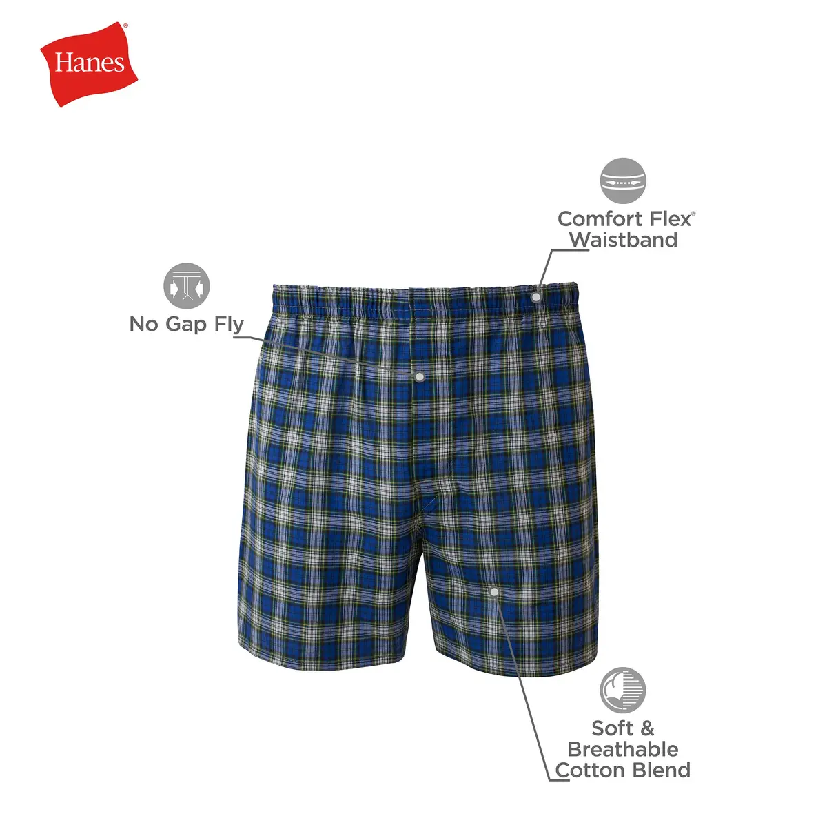 Hanes Men's Tagless Boxer With Exposed Waistband 5 Pack - Assorted Plaid, 156g (5.5oz) | Breathable Cotton Blend for Daily Comfort - view 6