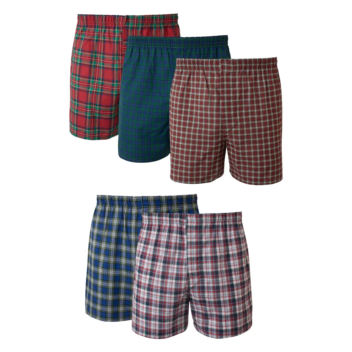 Hanes Men's Tagless Boxer With Exposed Waistband 5 Pack - Assorted Plaid, 156g (5.5oz) | Breathable Cotton Blend for Daily Comfort - main product image