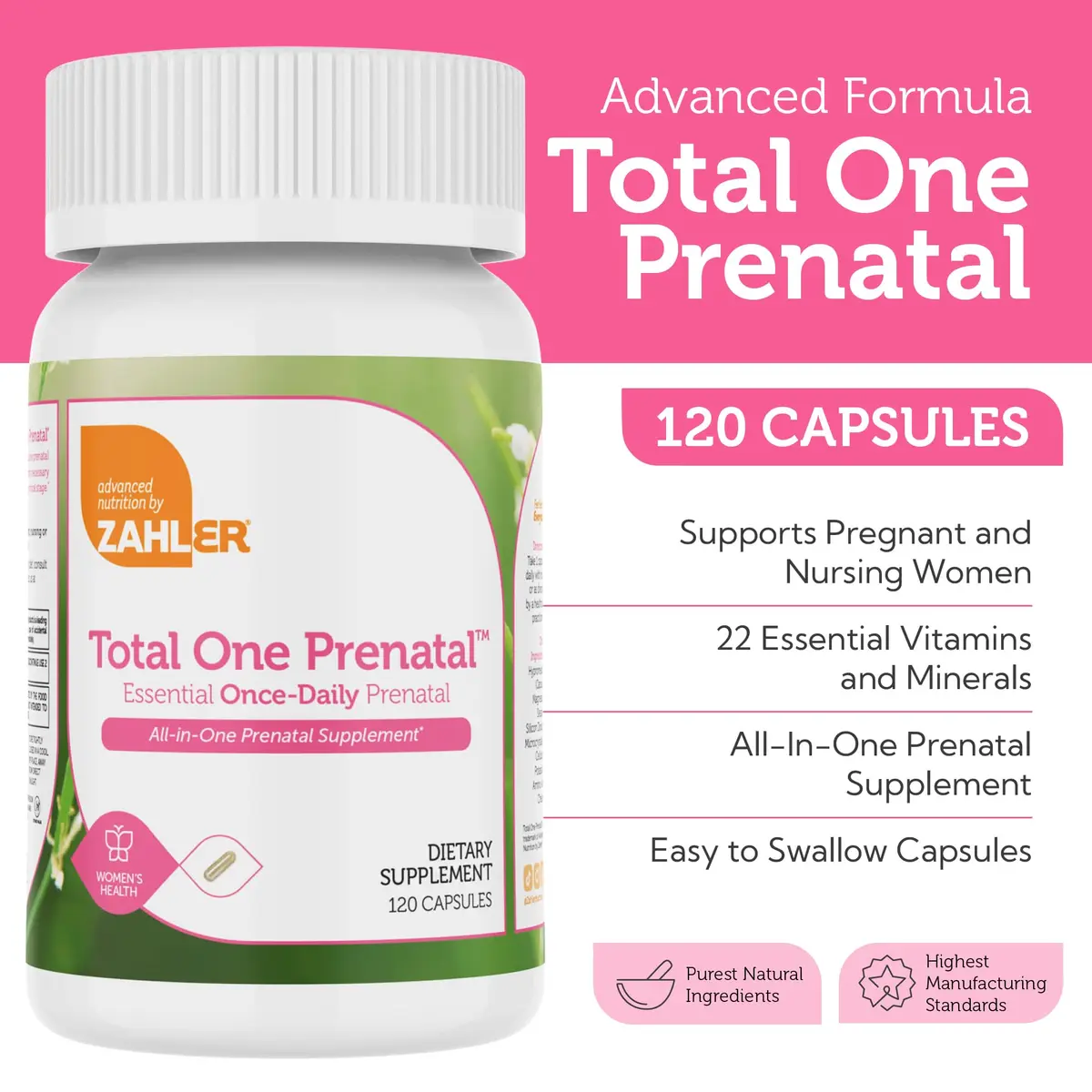Zahler Total One Prenatal Vitamins 120 Count | Supports Mom & Baby Health - view 2