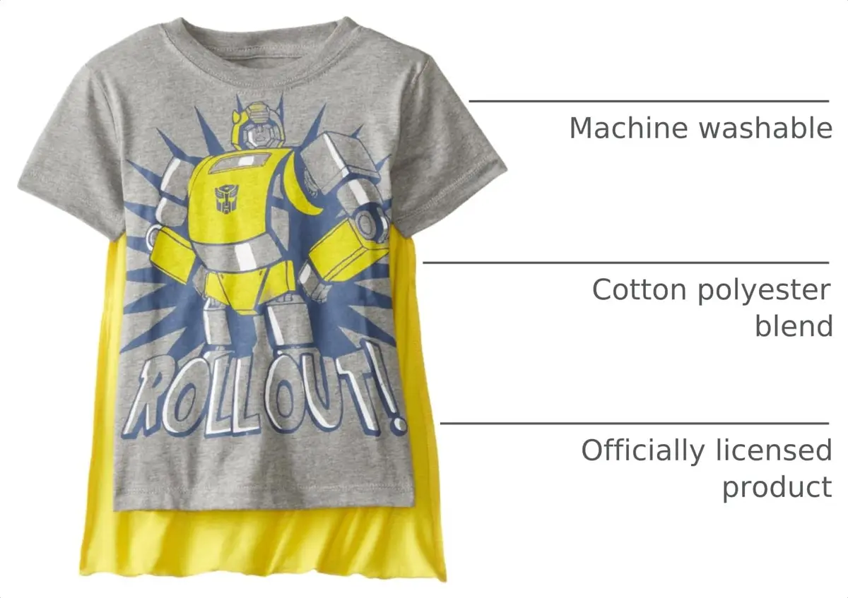 Transformers Little Boys' Bumblebee Roll Out Cape Tee, Grey, 2T | Officially Licensed Superhero Tee - view 3