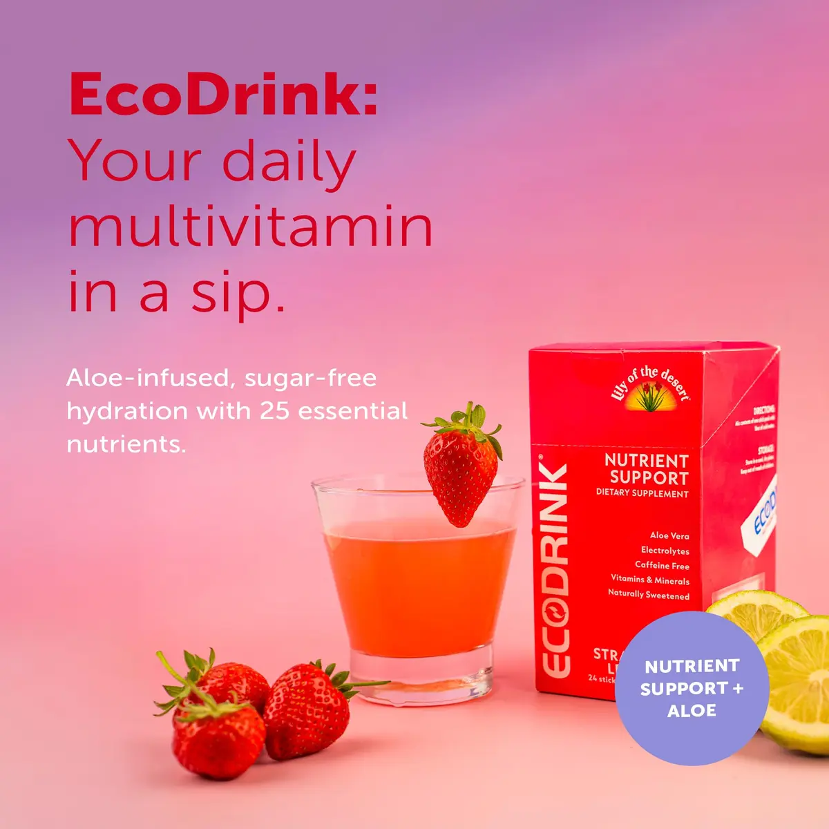 Eco Drink Nutrient Support Hydration Packets 6 Ounce | Caffeine-Free, Electrolytes & Vitamins for Daily Wellness - view 3