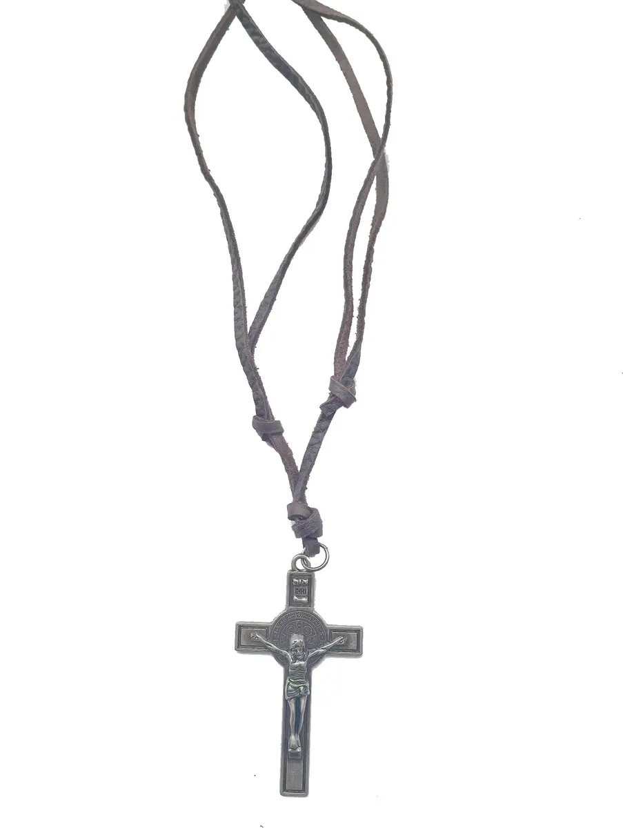 jonline24h Jesus Crucifixion Cross Pendant Necklace Leather Cord | Vintage Style Religious Jewelry - view 2