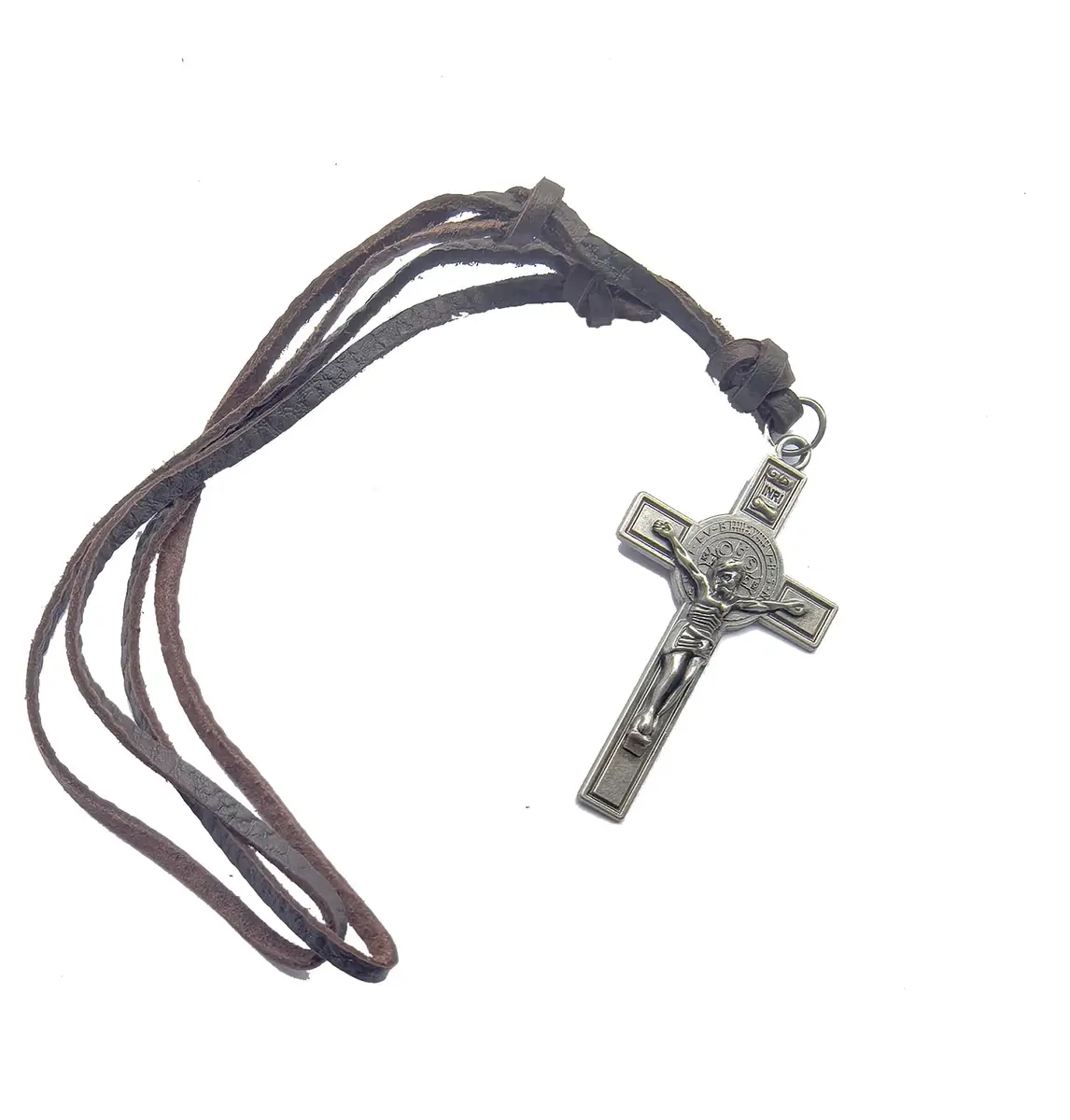 jonline24h Jesus Crucifixion Cross Pendant Necklace Leather Cord | Vintage Style Religious Jewelry - view 3
