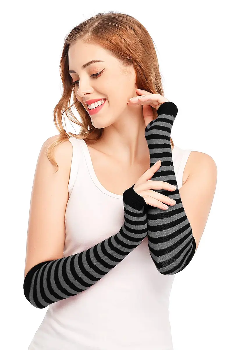 Bienvenu Punk Gothic Rock Arm Sleeve 14"x 3.5" | Fingerless, Acrylic, Black Grey - main product image