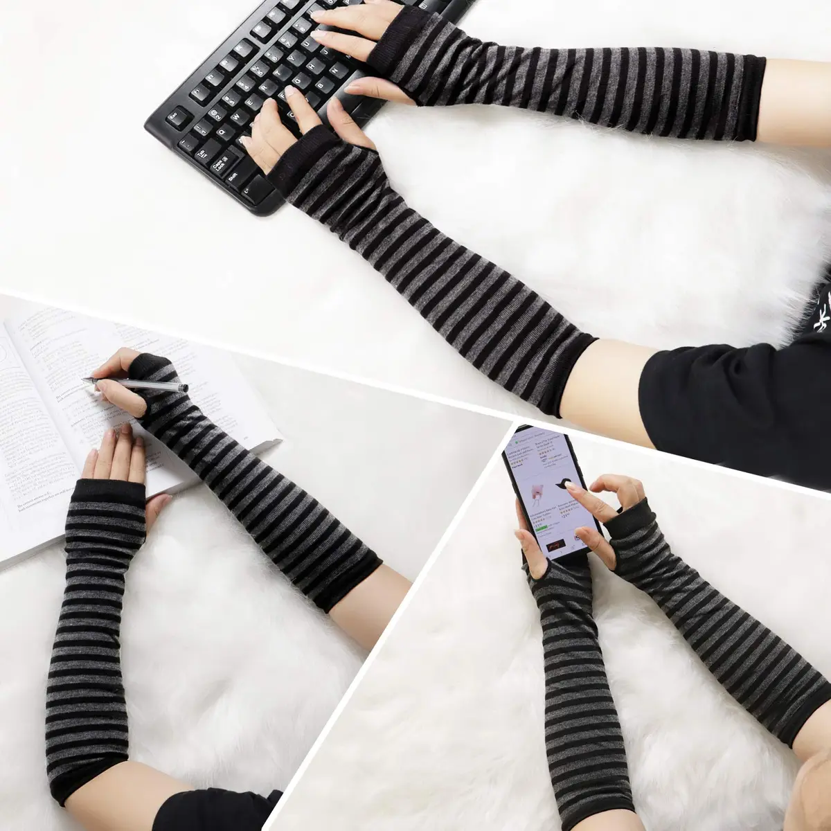 Bienvenu Punk Gothic Rock Arm Sleeve 14"x 3.5" | Fingerless, Acrylic, Black Grey - view 5