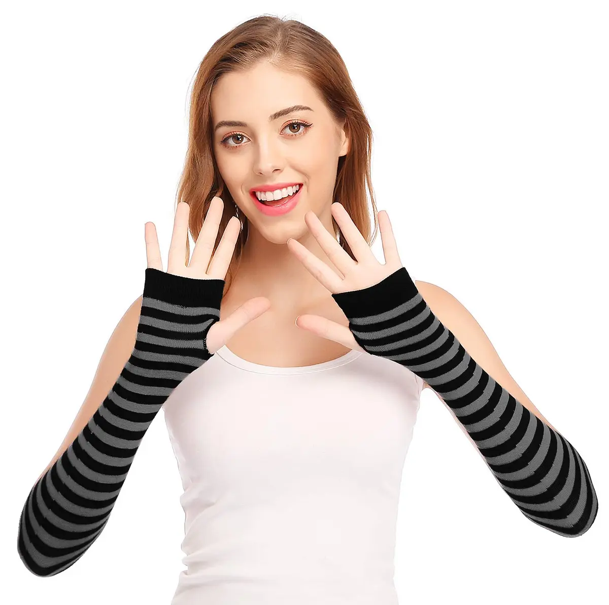 Bienvenu Punk Gothic Rock Arm Sleeve 14"x 3.5" | Fingerless, Acrylic, Black Grey - view 2