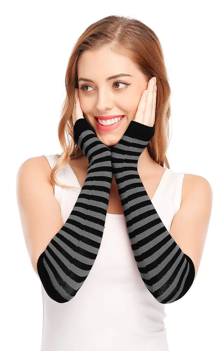 Bienvenu Punk Gothic Rock Arm Sleeve 14"x 3.5" | Fingerless, Acrylic, Black Grey - view 3