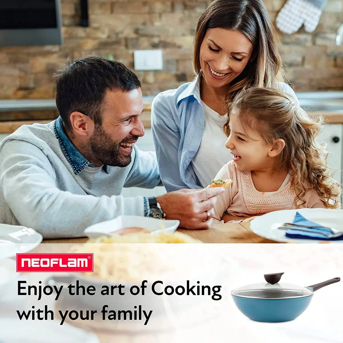 Neoflam Eela 12'' Non Stick Chef's Wok with Glass Lid | PFOA-Free Ceramic Coating, Lightweight & Durable - view 5