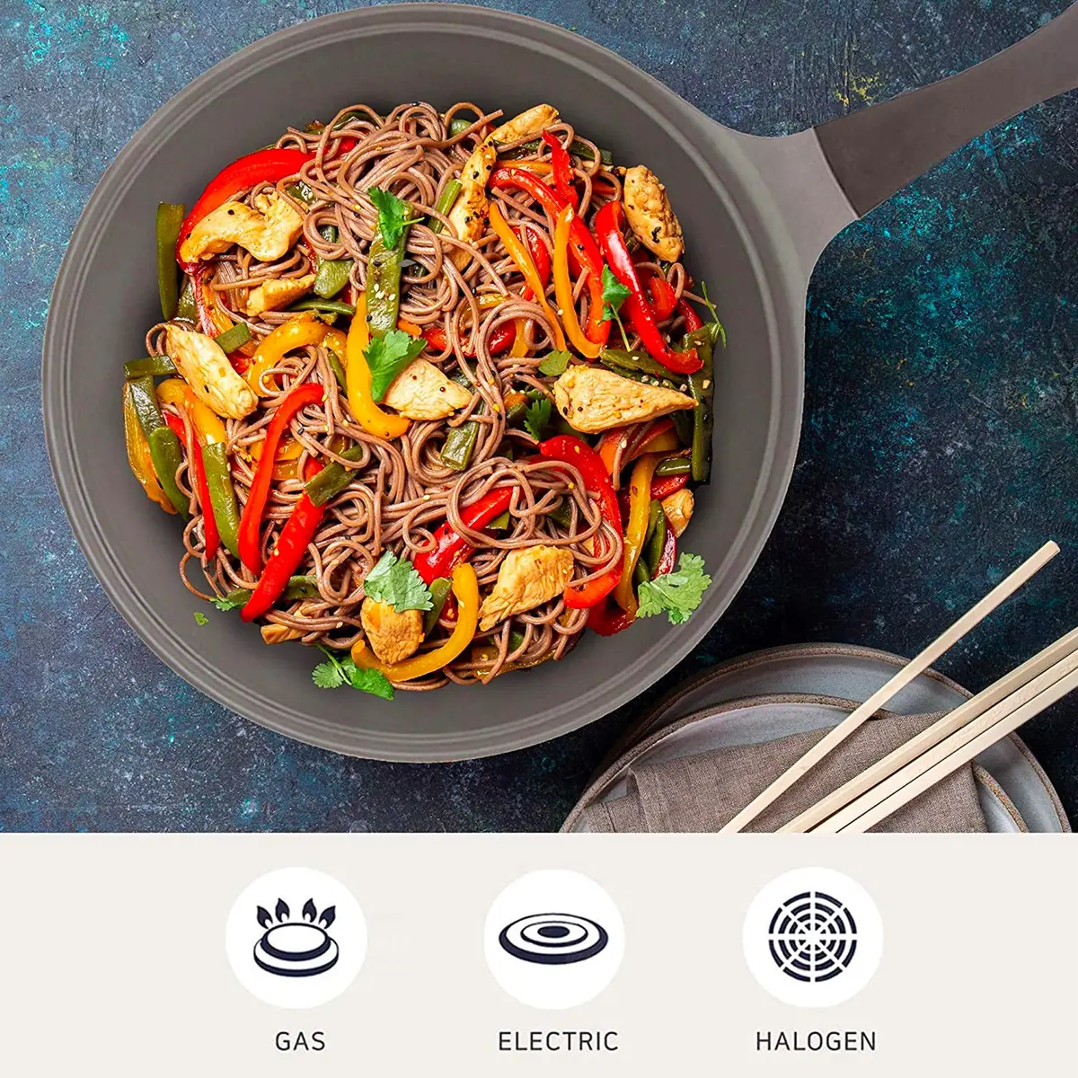 Neoflam Eela 12'' Non Stick Chef's Wok with Glass Lid | PFOA-Free Ceramic Coating, Lightweight & Durable - view 4