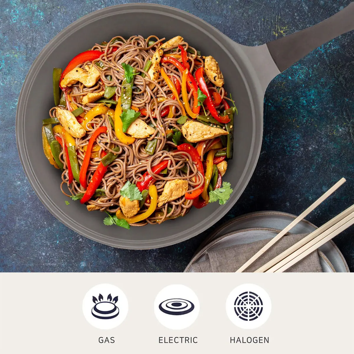 Neoflam Eela 12'' Non Stick Chef's Wok with Glass Lid | PFOA-Free Ceramic Coating, Lightweight & Durable - view 5