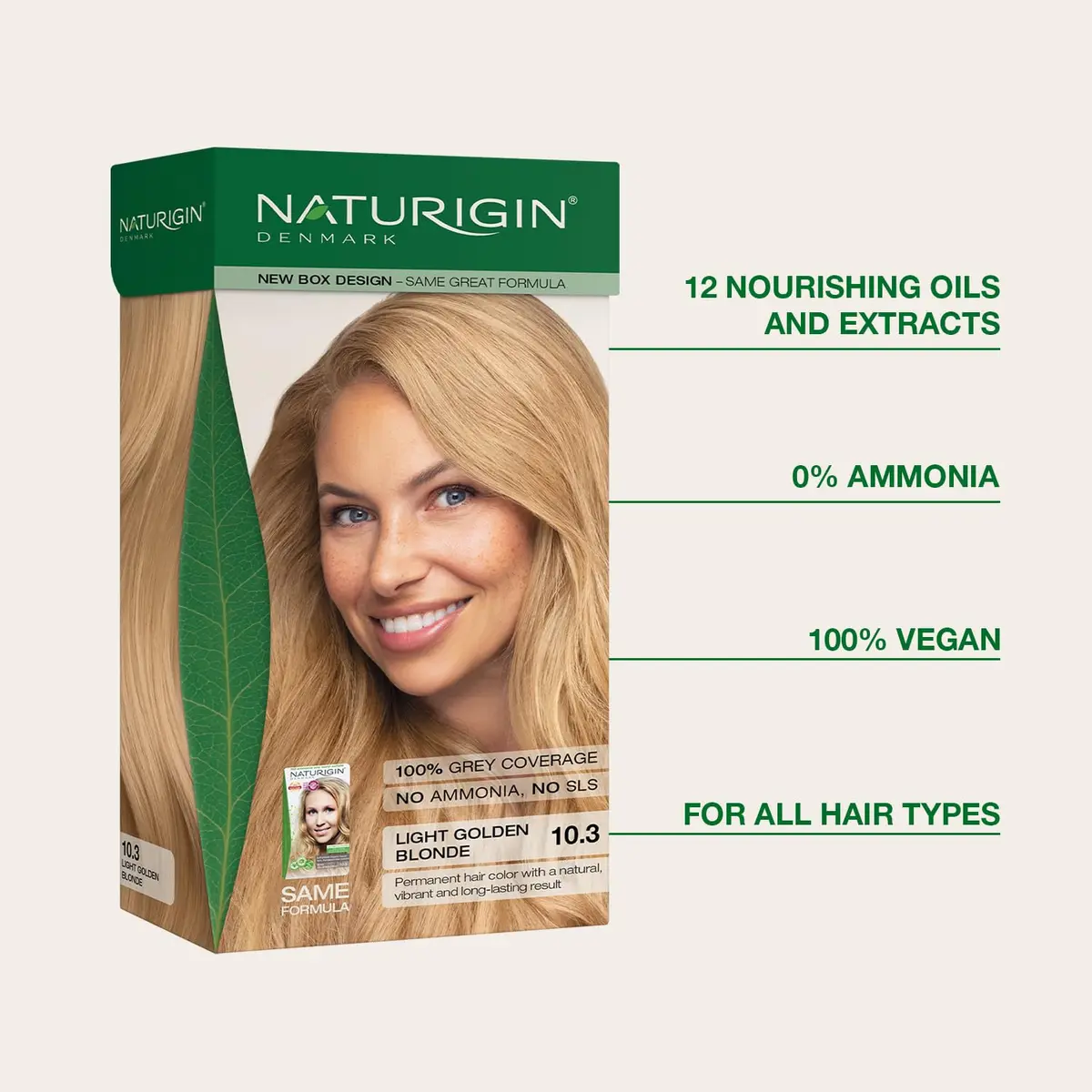 Naturigin Permanent Hair Color 10.3 Light Golden Blonde | Ammonia-Free, 100% Gray Coverage, Nourishing Formula (70-120 chars) - view 2