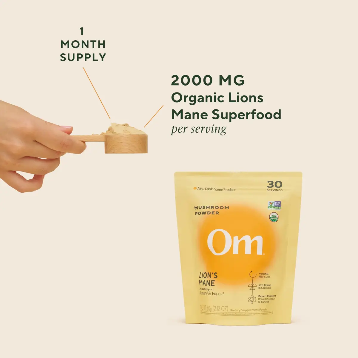OM Mushroom Superfood Organic Lion's Mane Mushroom Powder 100g (3.5 oz) | Nootropic for Focus & Memory - view 4