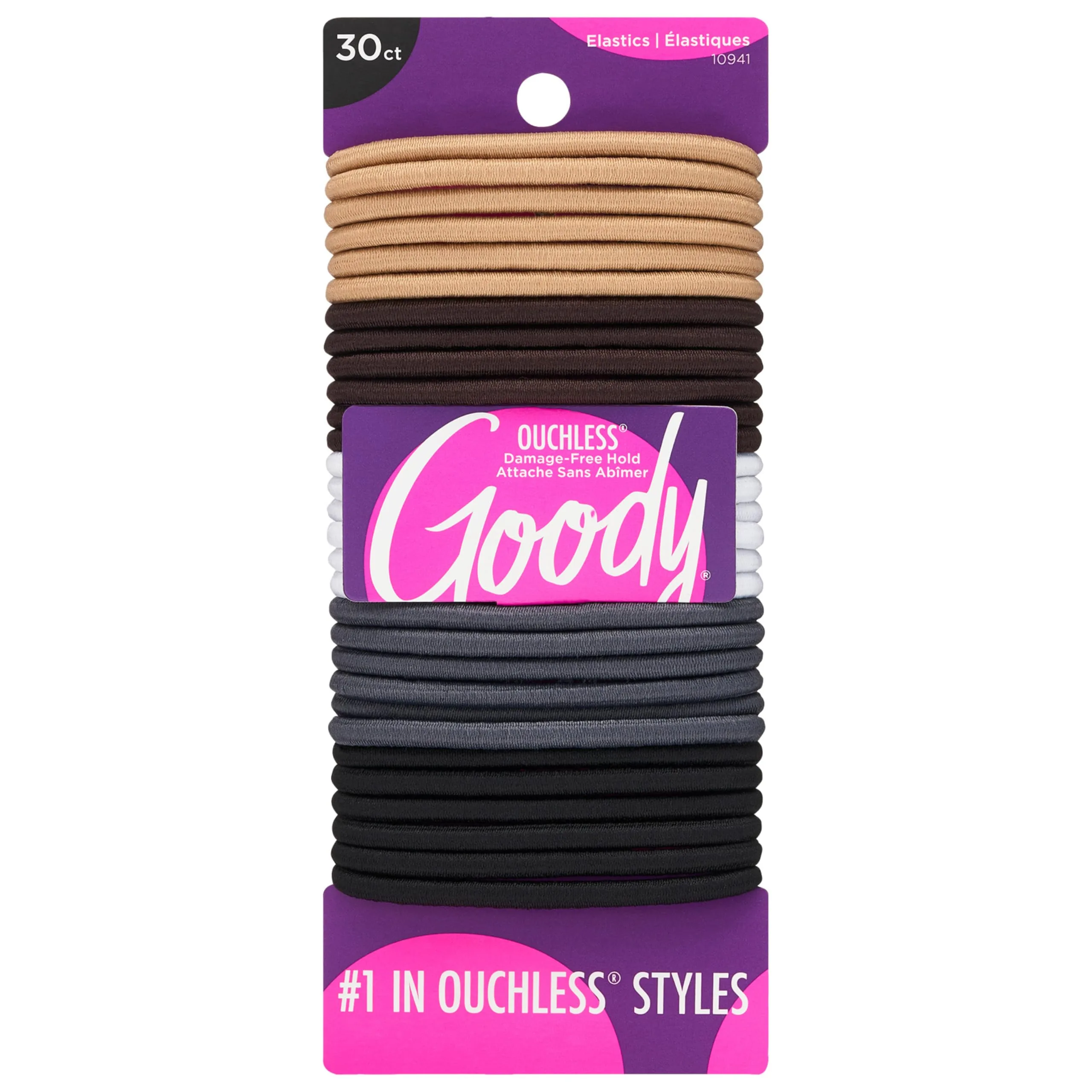 Goody Ouchless Elastic Hair Ties - 30 Ct Neutral | Pain-Free Hair Accessories for All Hair Types - main product image