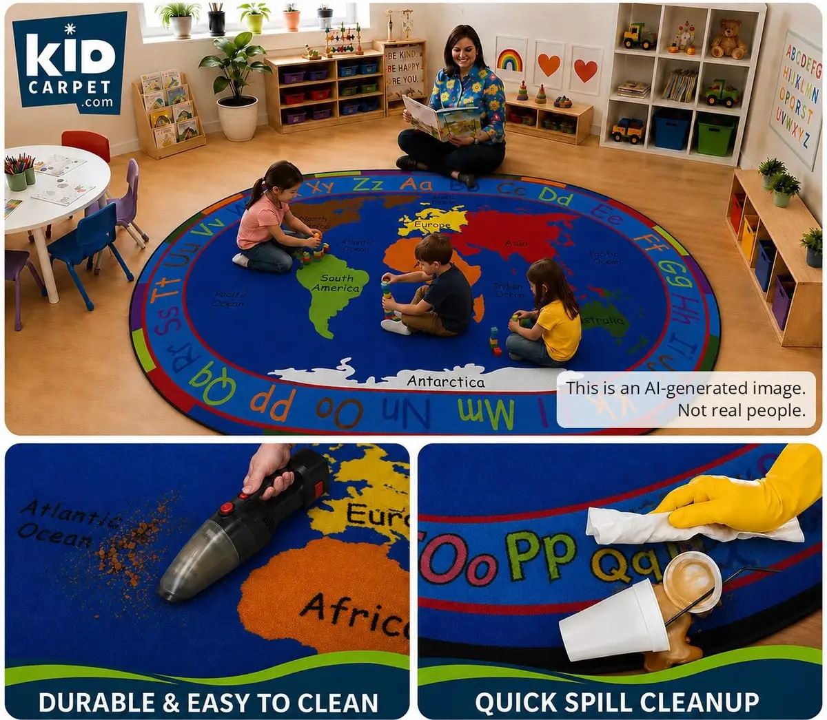 KIDCARPET.COM All Around The World Map Rug, 6' x 8'6" Oval | Educational Kids Rug for Classroom & Playroom - view 4