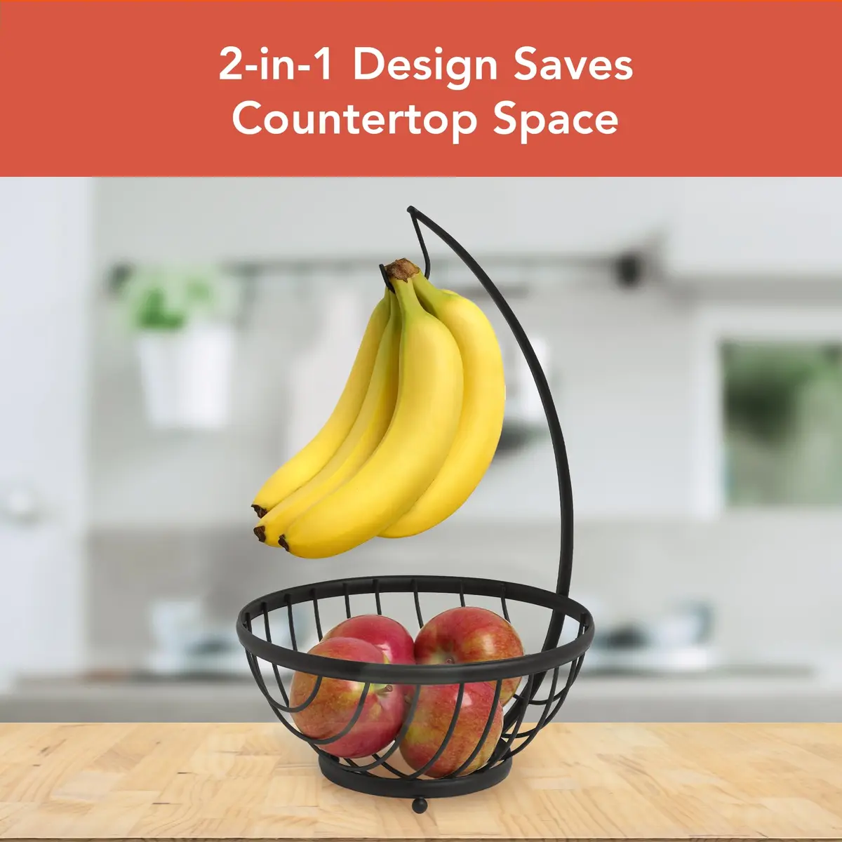 Spectrum Ashley Small Fruit Basket with Banana Hanger Hook, Black | Compact Steel Organizer for Fruits & Snacks - view 5