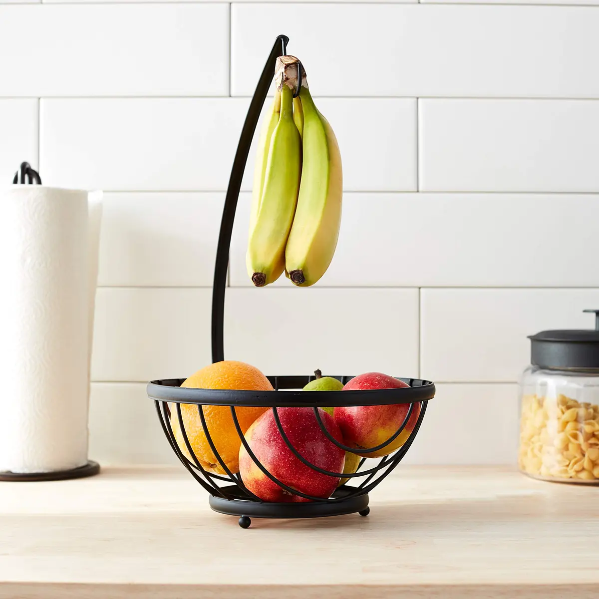 Spectrum Ashley Small Fruit Basket with Banana Hanger Hook, Black | Compact Steel Organizer for Fruits & Snacks - view 2