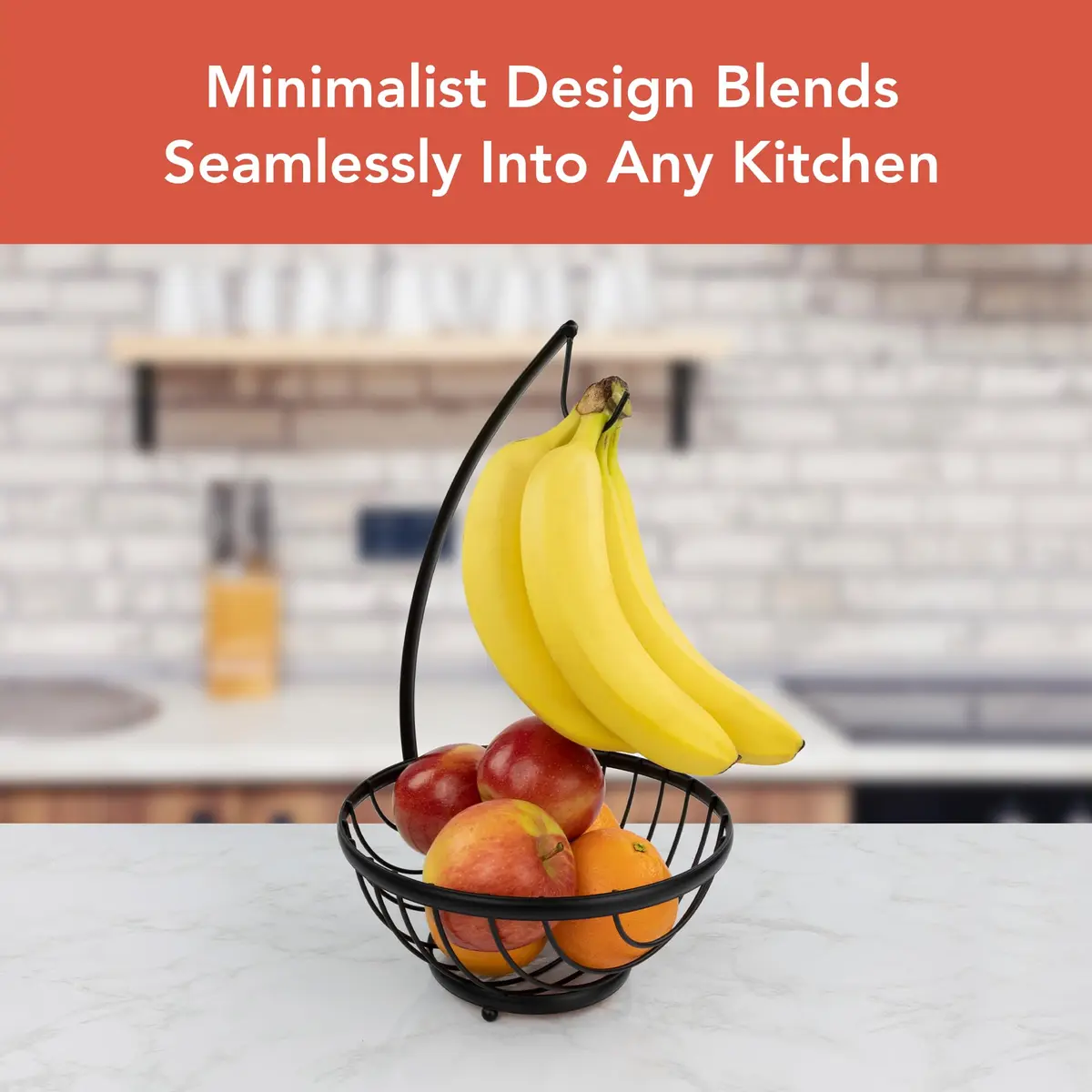 Spectrum Ashley Small Fruit Basket with Banana Hanger Hook, Black | Compact Steel Organizer for Fruits & Snacks - view 3