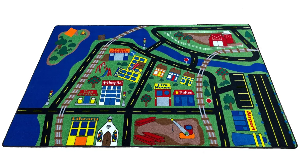 KIDCARPET.COM Total Transportation Play Mat Rug, 6' x 8'6" Rectangle | Child-Safe, Commercial-Grade Play Rug - main product image