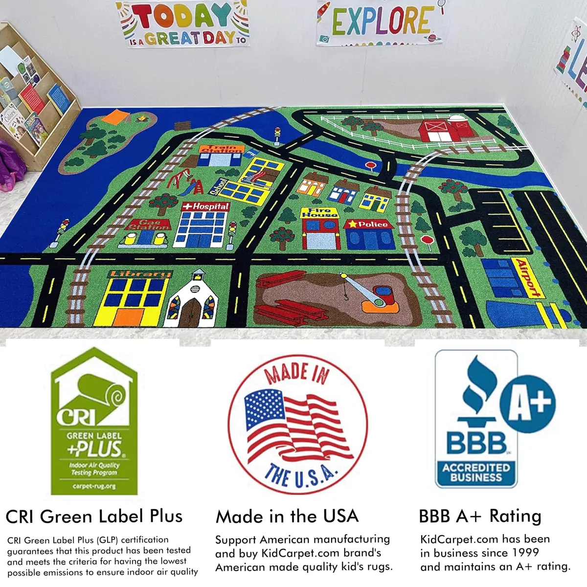 KIDCARPET.COM Total Transportation Play Mat Rug, 6' x 8'6" Rectangle | Child-Safe, Commercial-Grade Play Rug - view 5